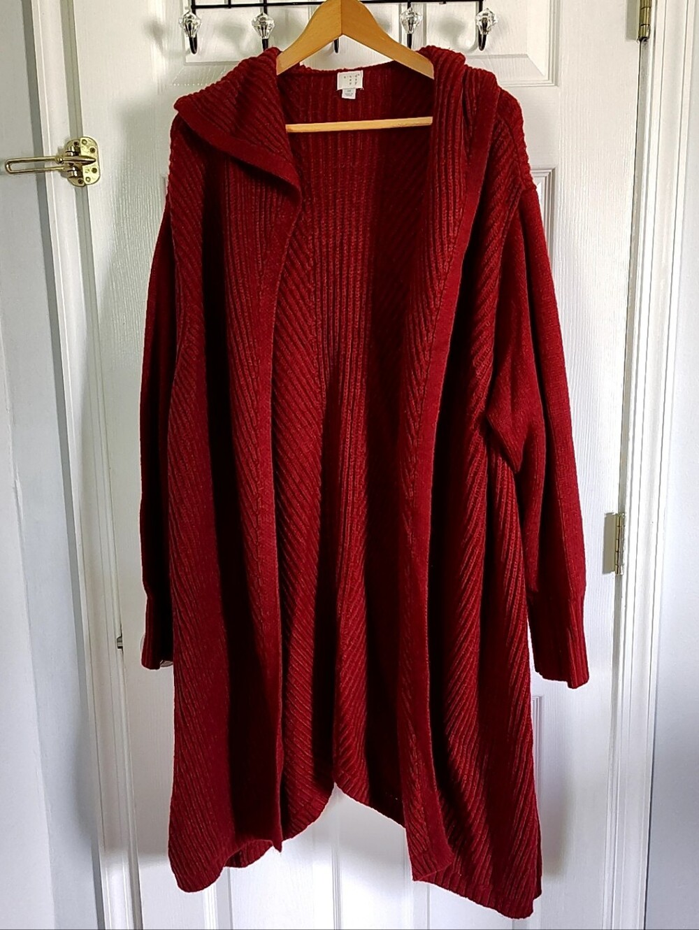 Women's 3X Hooded Cardigan Chunky Ribbed Knit Open Front Sweater Duster